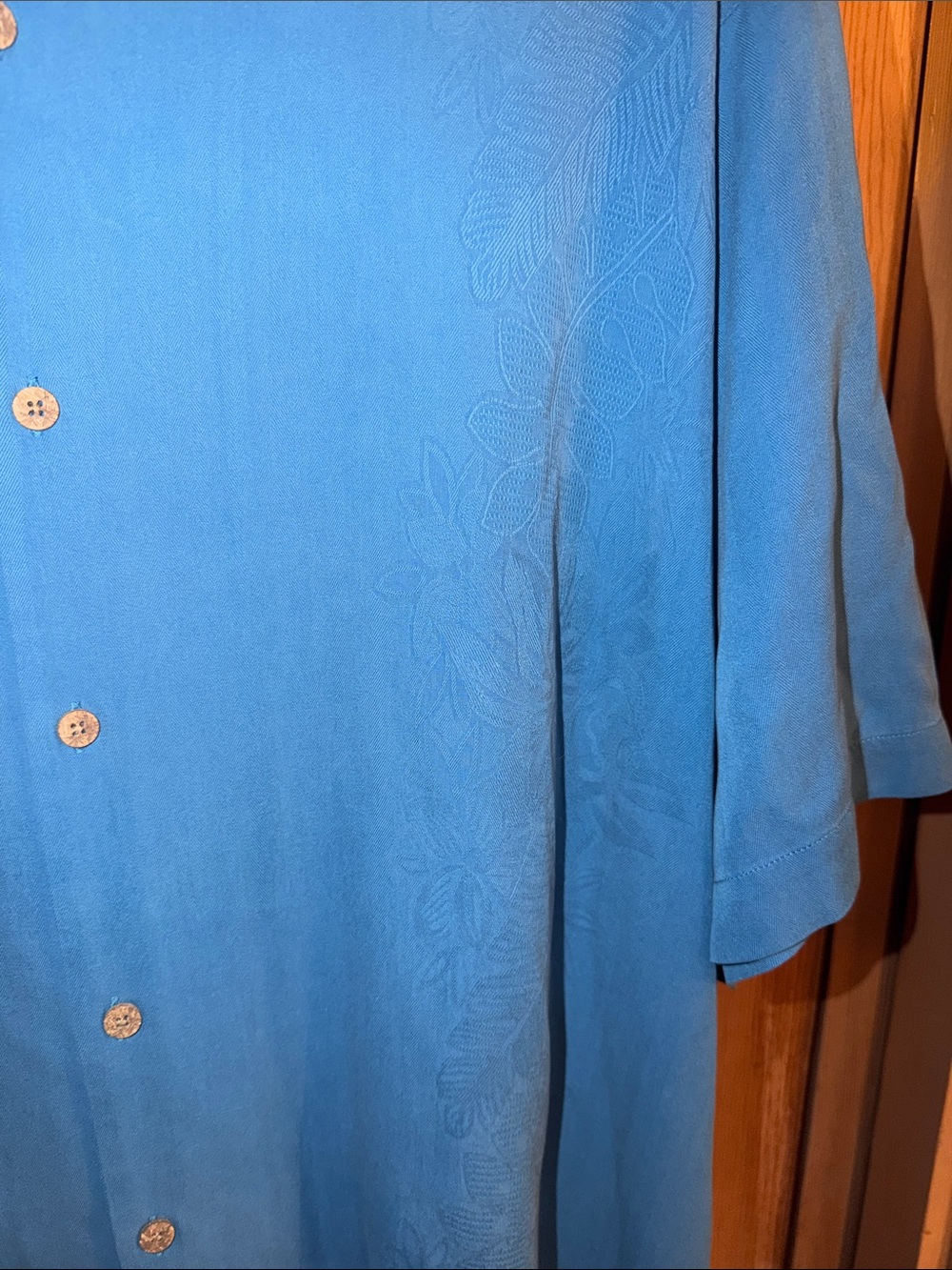 Tommy Bahama Blue Embroidered SILK Camp-Style Button Down Shirt - Picture 3 of 4